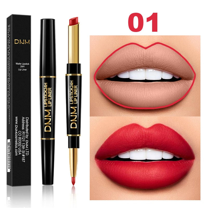 Double Ended Matte Lipstick - Long Lasting Waterproof - Dark Red Lips 01 Full Size