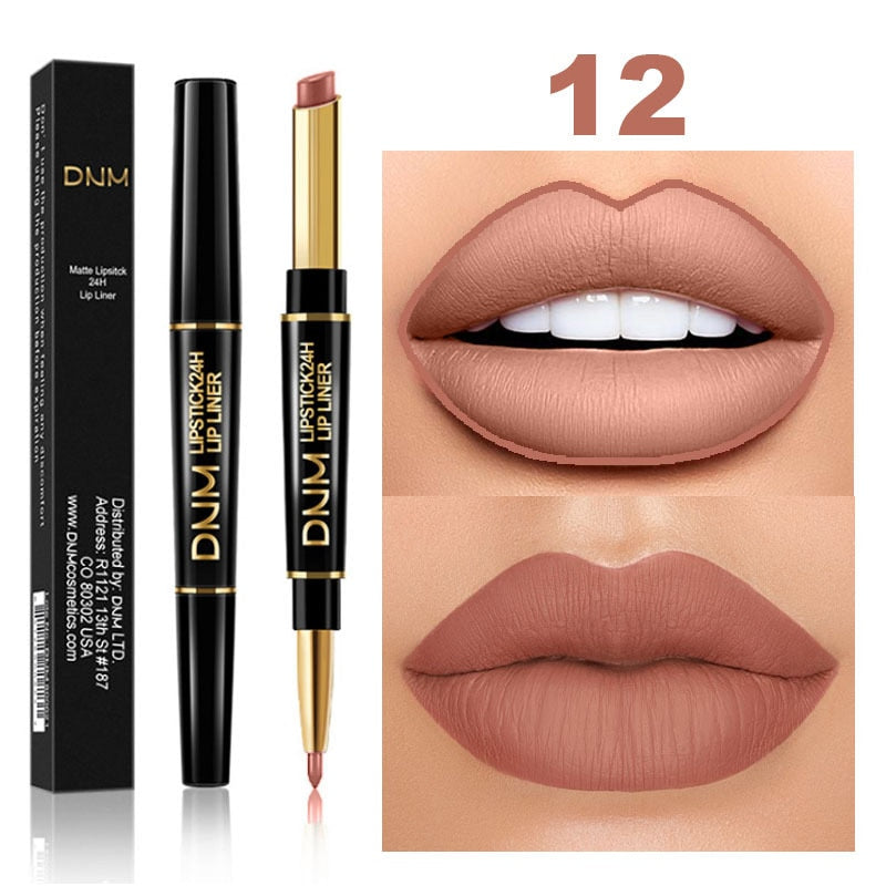 Double Ended Matte Lipstick - Long Lasting Waterproof - Dark Red Lips 12 Full Size
