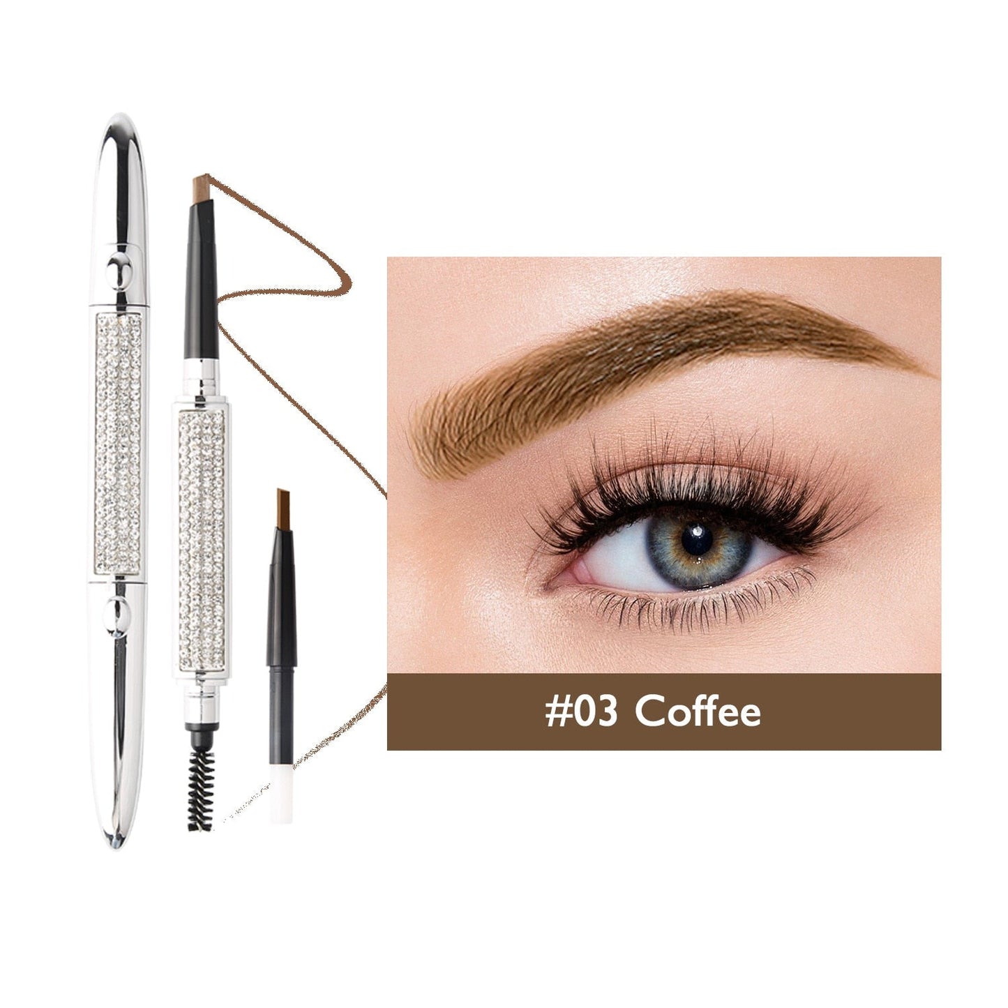 Double Headed Eyebrow Brush Eyebrow Pencil Long Lasting Waterproof 4 Colors Eye Brow Makeup With Free Refill 03Coffee