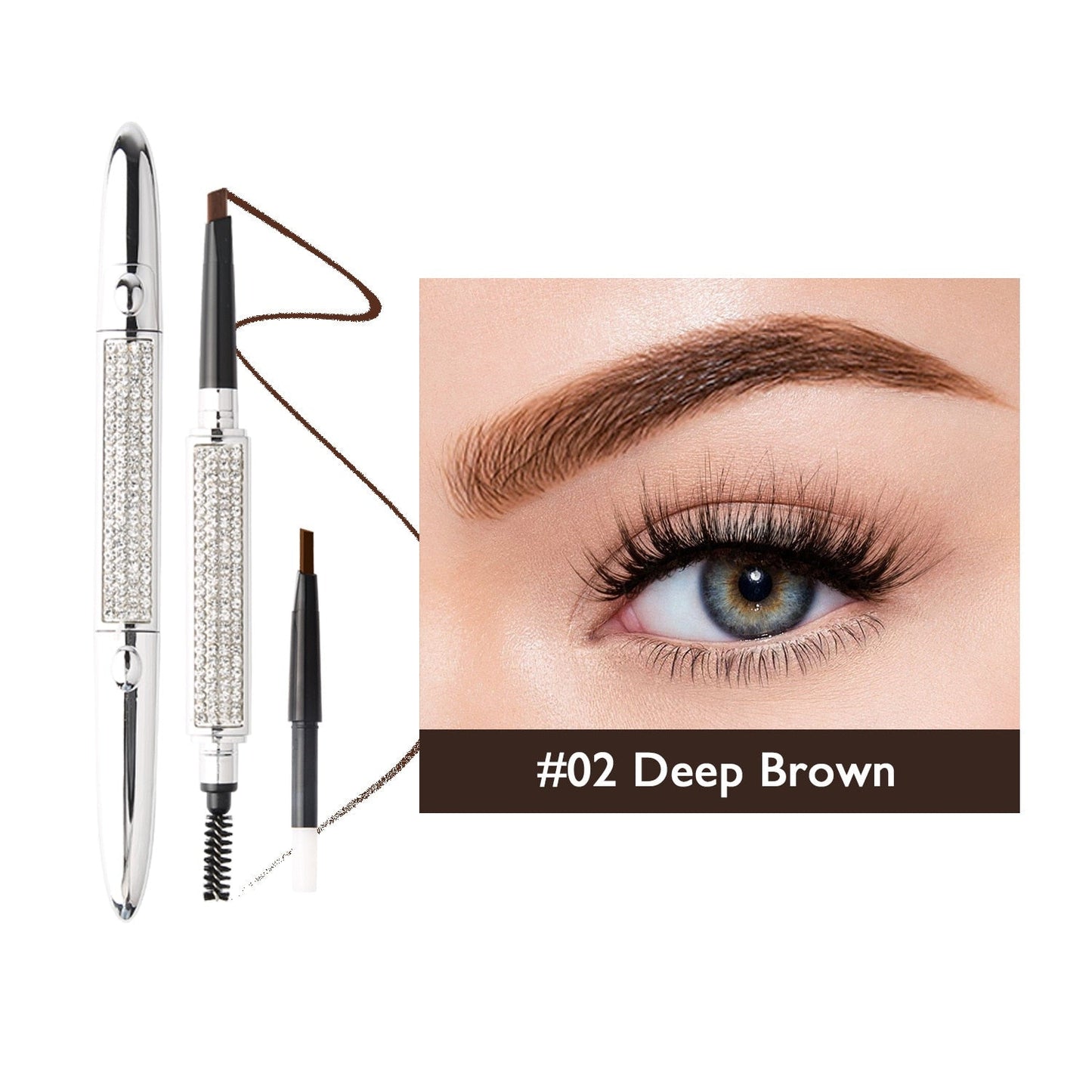 Double Headed Eyebrow Brush Eyebrow Pencil Long Lasting Waterproof 4 Colors Eye Brow Makeup With Free Refill 02Deep Brown