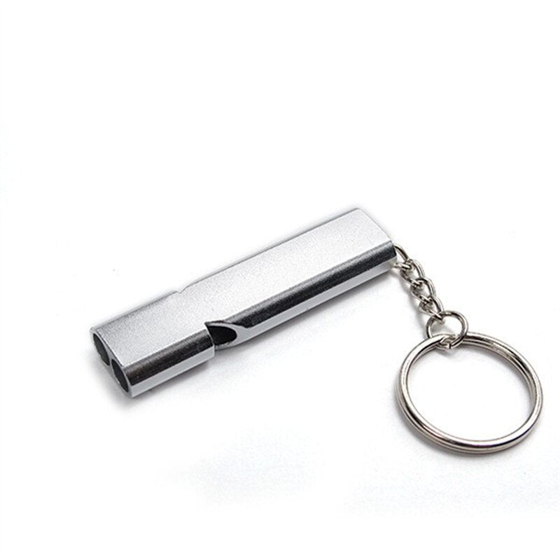 Double-frequency Alloy Aluminum Emergency Survival Whistle Keyring Camping Hiking Outdoor Tools Training Keychain Silvery