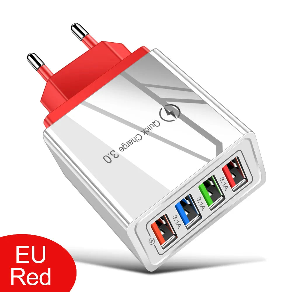EU/US Plug USB Charger Quick Charge 3.0 For Phone Adapter for iPhone 12 Pro Max Tablet Portable Wall Mobile Charger Fast Charger EU Red