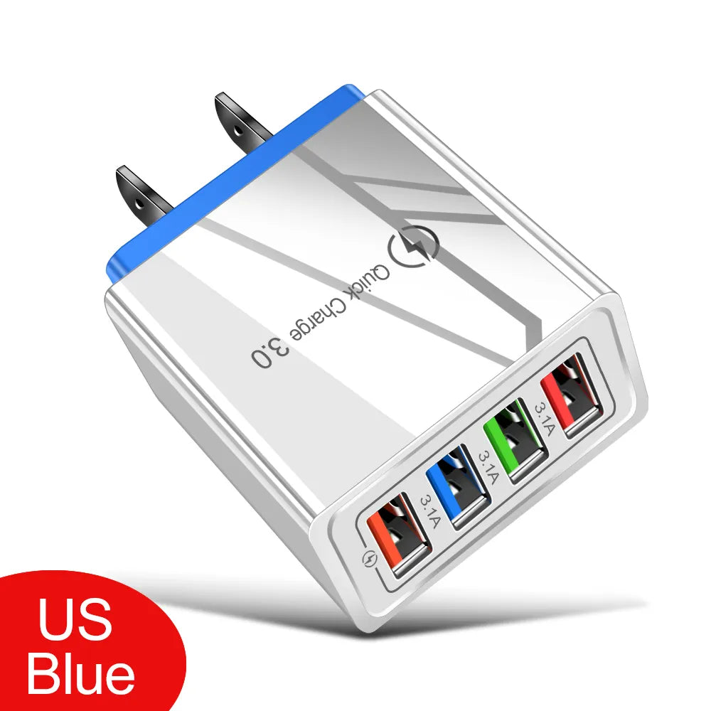 EU/US Plug USB Charger Quick Charge 3.0 For Phone Adapter for iPhone 12 Pro Max Tablet Portable Wall Mobile Charger Fast Charger US Blue