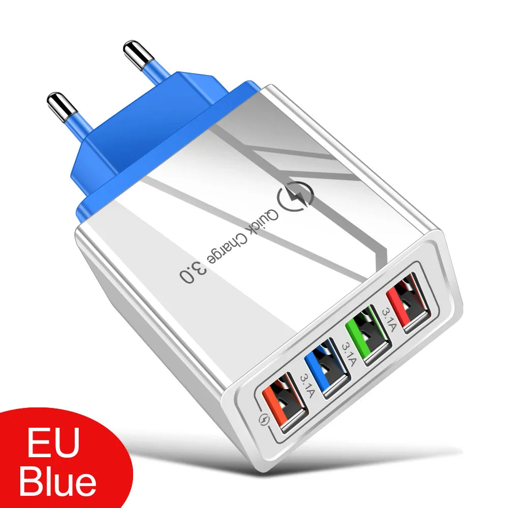 EU/US Plug USB Charger Quick Charge 3.0 For Phone Adapter for iPhone 12 Pro Max Tablet Portable Wall Mobile Charger Fast Charger EU Blue