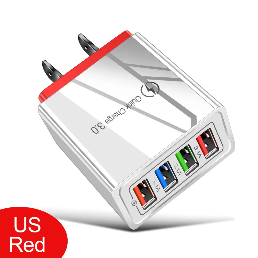 EU/US Plug USB Charger Quick Charge 3.0 For Phone Adapter for iPhone 12 Pro Max Tablet Portable Wall Mobile Charger Fast Charger US Red