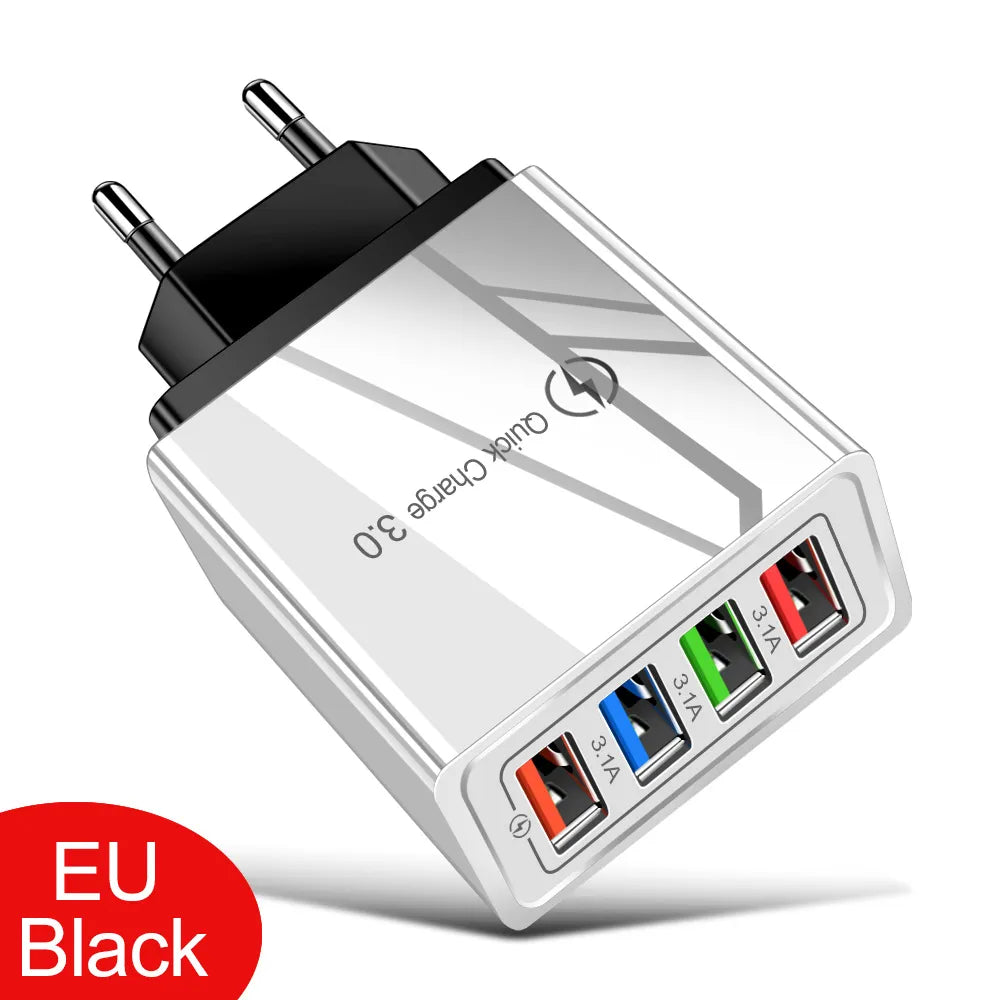 EU/US Plug USB Charger Quick Charge 3.0 For Phone Adapter for iPhone 12 Pro Max Tablet Portable Wall Mobile Charger Fast Charger EU Half Black