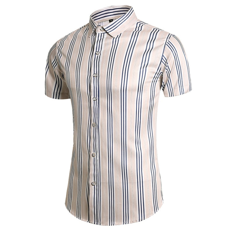 Fashion 12 Style Design Short Sleeve Casual Shirt Men's Striped White Blue Beach Blouse Summer Clothes OverSize A63 9