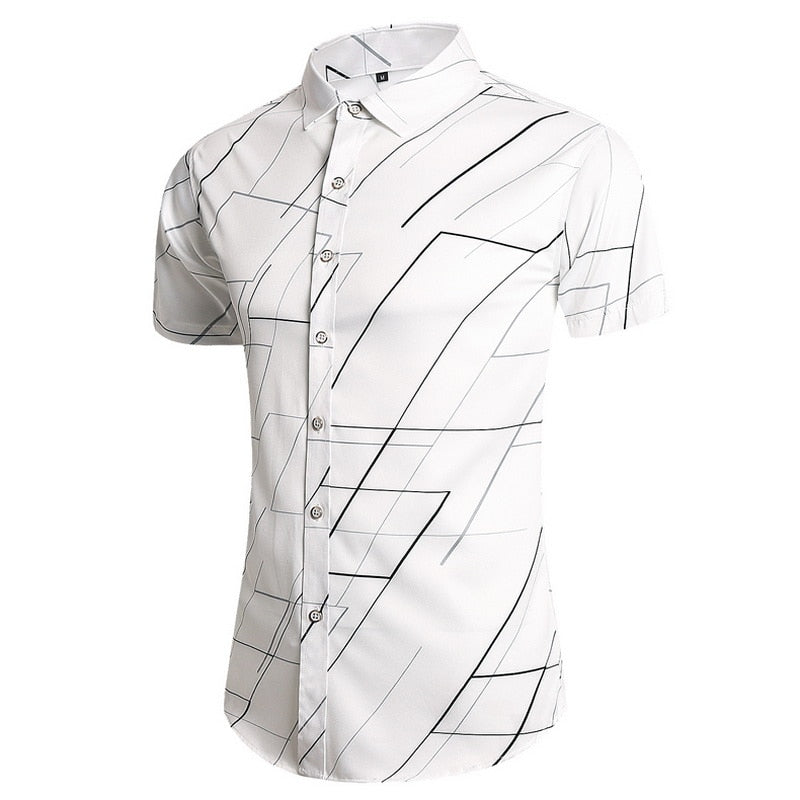 Fashion 12 Style Design Short Sleeve Casual Shirt Men's Striped White Blue Beach Blouse Summer Clothes OverSize A68 1