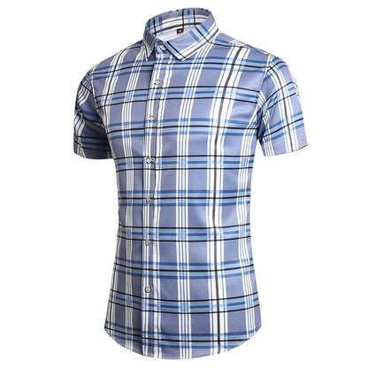Fashion 12 Style Design Short Sleeve Casual Shirt Men's Striped White Blue Beach Blouse Summer Clothes OverSize A65 12