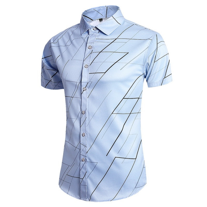 Fashion 12 Style Design Short Sleeve Casual Shirt Men's Striped White Blue Beach Blouse Summer Clothes OverSize
