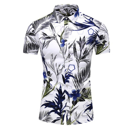 Fashion 9 Style Design Short Sleeve Casual Shirt Men's Print Beach Blouse Summer Clothing Plus Size 9018 4