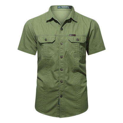 Fashion Autumn Spring Clothes Green Black Cargo Military Brand Shirts For Mens Short Sleeves Casual Blouse Oversize 8808 6