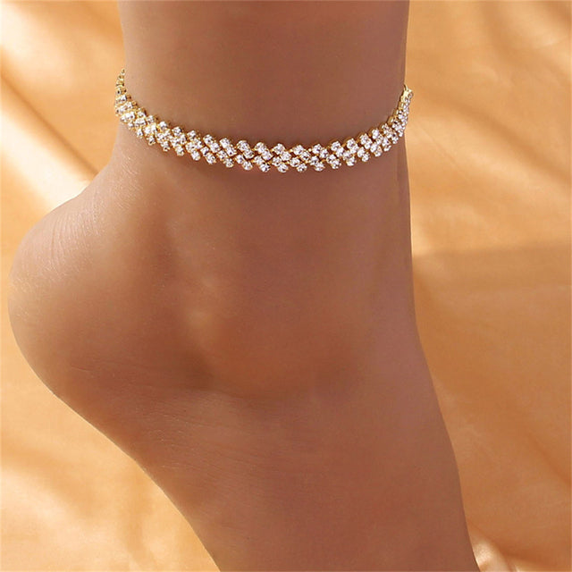 Fashion Silver Color Rhinestone Double Heart Anklet for Women Bling Hollow Out Love Foot Ankle Leg Bracelet Chain Jewelry BBB