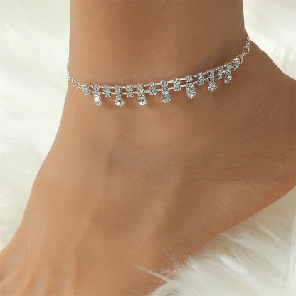 Fashion Silver Color Rhinestone Double Heart Anklet for Women Bling Hollow Out Love Foot Ankle Leg Bracelet Chain Jewelry G01-SP070-C