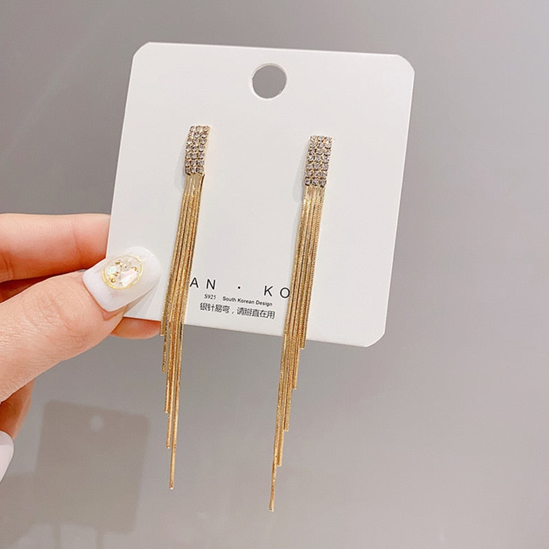 Fashion Statement Earrings Long Gold Color Statement Bling Tassel Earrings for Women Ms Wedding Daily Pendant Hot Jewelry Gift Gold Color 3