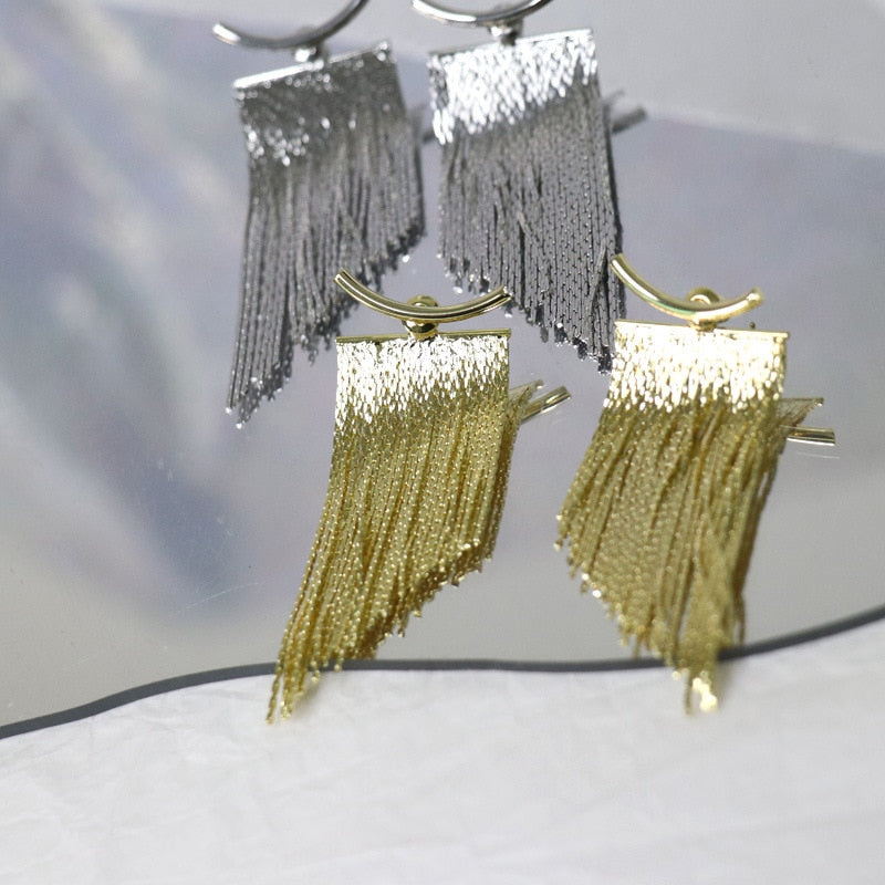Fashion Statement Earrings Long Gold Color Statement Bling Tassel Earrings for Women Ms Wedding Daily Pendant Hot Jewelry Gift