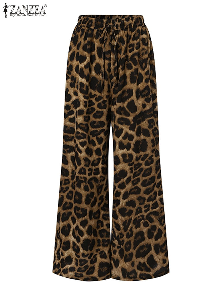 Fashion Women Leopard Print Pant Sets Casual Loose Tops and Pant Outfits Autumn Wide Leg Pant Leisure Two Piece Sets