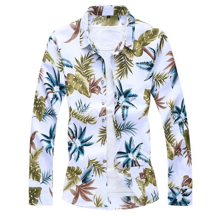Fashions Autumn Spring Clothes Long Sleeves Shirt Men Plus Hawaiian Beach Casual Floral 258 W ASIAN SIZE