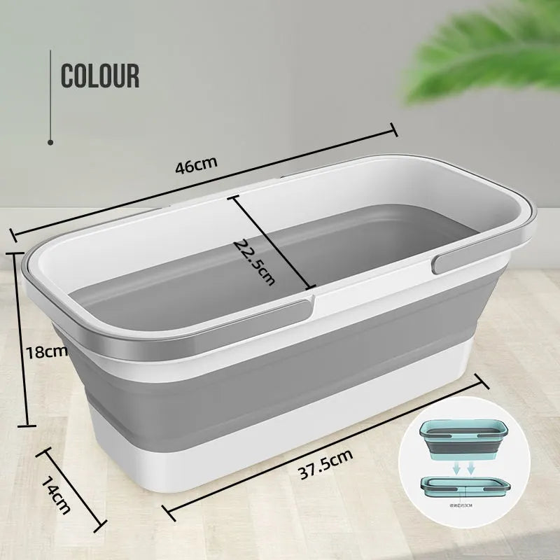Folding Mop Bucket With Flat Squeeze Mop Portable Cleaning Fishing Promotion Camping Car Outdoor Wash Replacement Household Tool