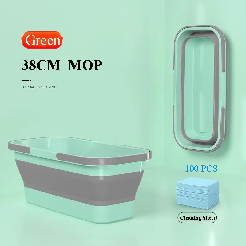 Folding Mop Bucket With Flat Squeeze Mop Portable Cleaning Fishing Promotion Camping Car Outdoor Wash Replacement Household Tool Grey Green 100pcs