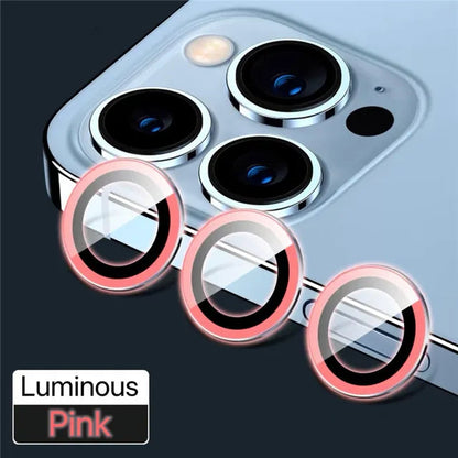 For IPhone 11 12 Pro Max Diamond Metal Camera Protector for IPhone Mini Camera Protector 3PCS/Set Lens Protection Glass Luminous Pink