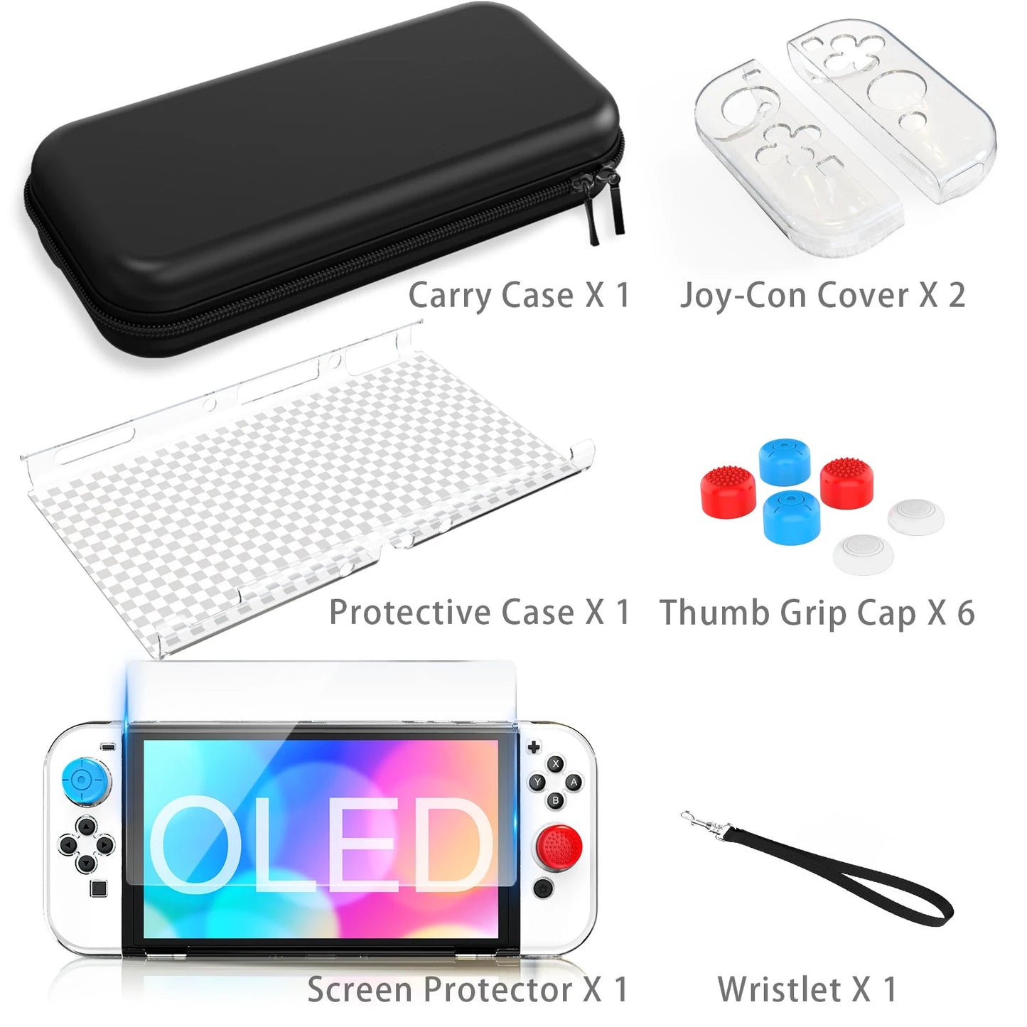 For Switch OLED Model Carrying Case 9 in 1 Accessories Kit for 2022 Nintendo Switch OLED Model with Protective Case