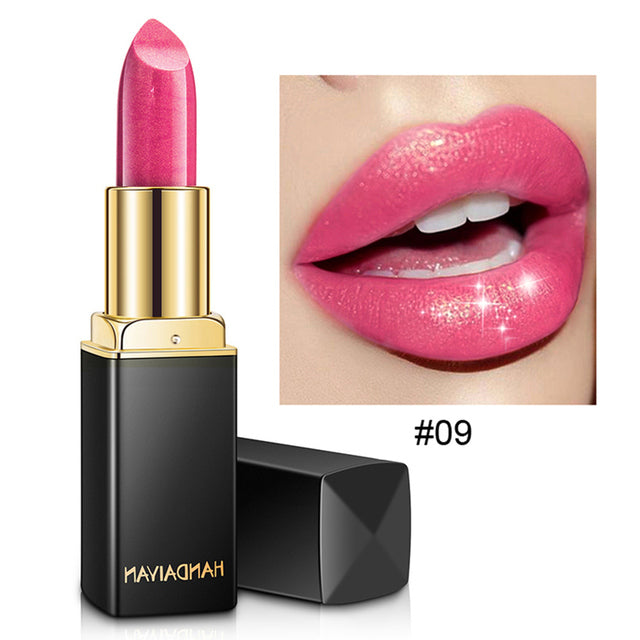 Glitter Lipstick Long Lasting Non-stick Cup Velve Sexy Nude Red Lipstick Shimmer Gold Waterproof Moisturizing Women Lips Makeup 09