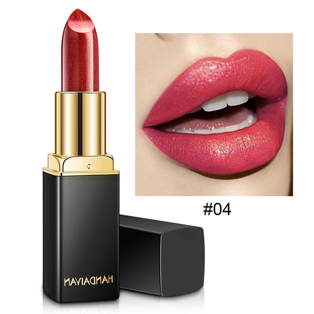 Glitter Lipstick Long Lasting Non-stick Cup Velve Sexy Nude Red Lipstick Shimmer Gold Waterproof Moisturizing Women Lips Makeup 04