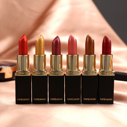 Glitter Lipstick Long Lasting Non-stick Cup Velve Sexy Nude Red Lipstick Shimmer Gold Waterproof Moisturizing Women Lips Makeup