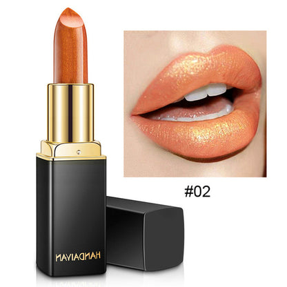 Glitter Lipstick Long Lasting Non-stick Cup Velve Sexy Nude Red Lipstick Shimmer Gold Waterproof Moisturizing Women Lips Makeup 01