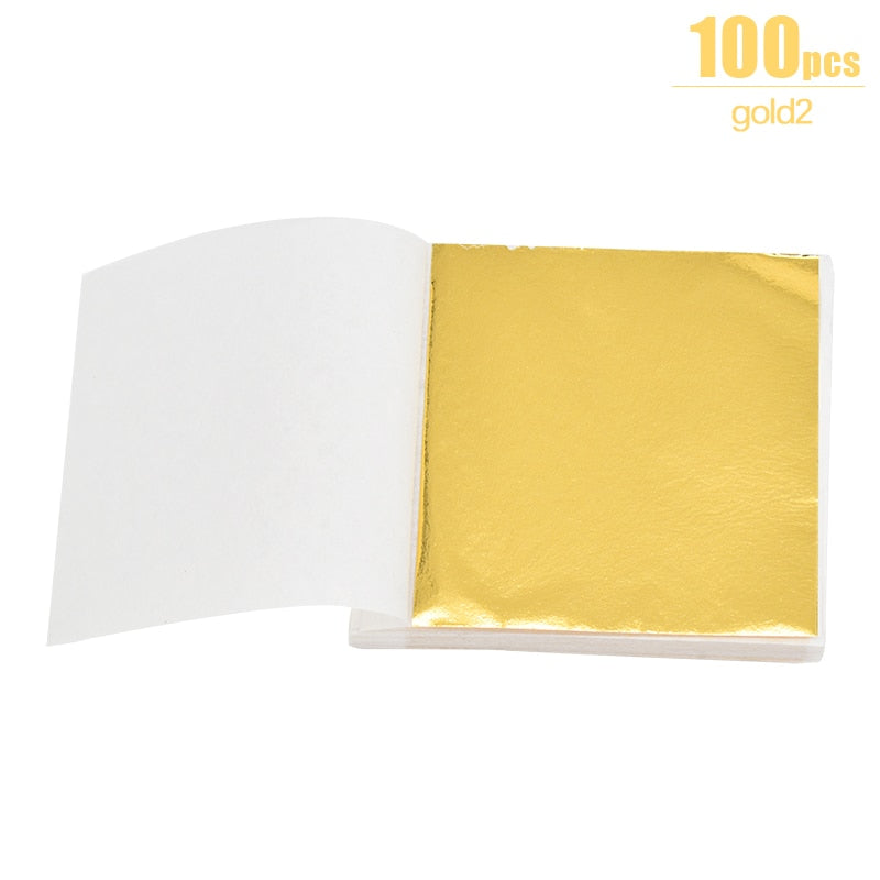 Gold and Silver Foil Sheets for DIY Art and Craft, Cake and Dessert Decorations - 100/200 Pack for Birthdays, Weddings, and Parties 100pcs gold2