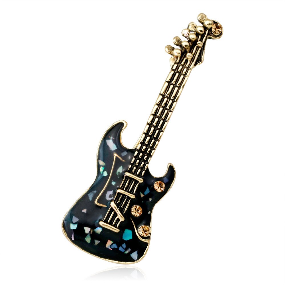 Guitar Shaped Brooches Enamel Apparel Accessory Musical Instruments Lapel Pin Club Badge Brooch BLACK