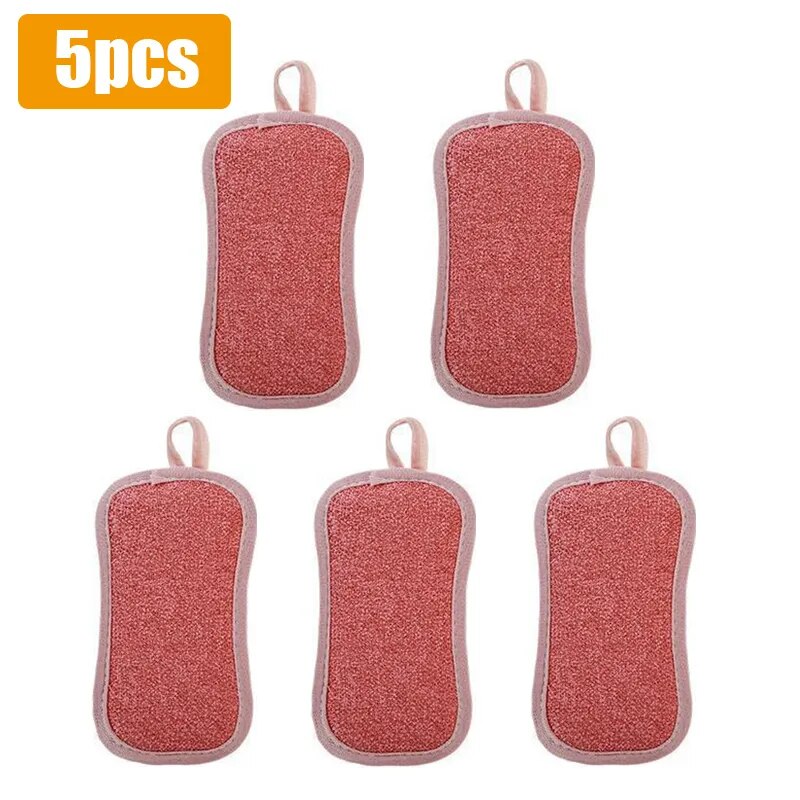 Kitchen Cleaning Magic Sponge Dishcloth Double Sided Scouring Pad Rag Scrubber Sponges For Dishwashing Pot Kitchen Cleaning Tool 5PC 3