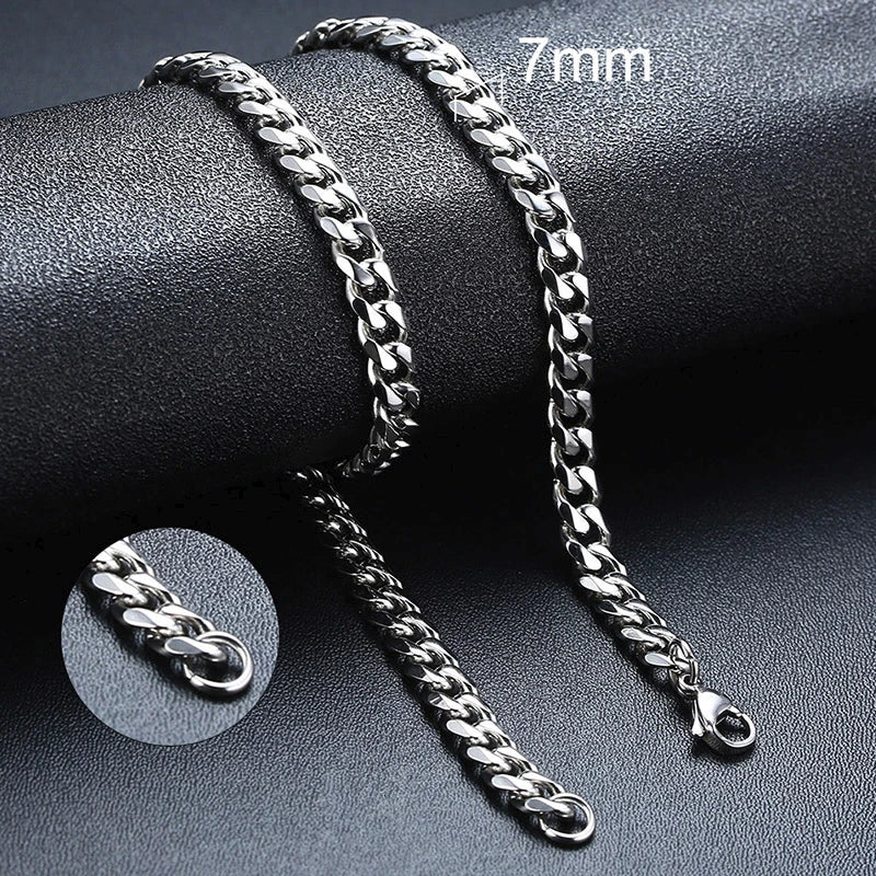 Vnox Cuban Chain Necklace for Men Women, Basic Punk Stainless Steel Curb Link Chain Chokers,Vintage Gold Tone Solid Metal Collar 7mm Silver Cuban