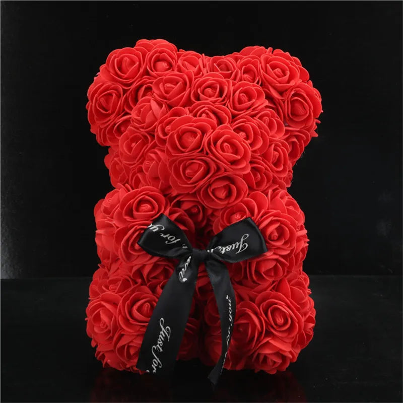 Artificial Flowers 25cm Rose Bear Girlfriend Anniversary Christmas Valentine's Day Gift Birthday Present For Wedding Party