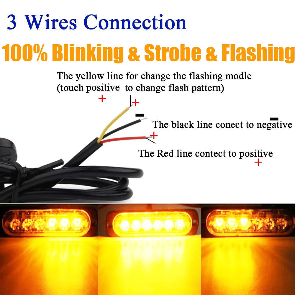 Universal Emergency Strobe Led Light 12/24V Memory Function Led Warning Side Marker Blinking Amber Light Bar Police Flash Light