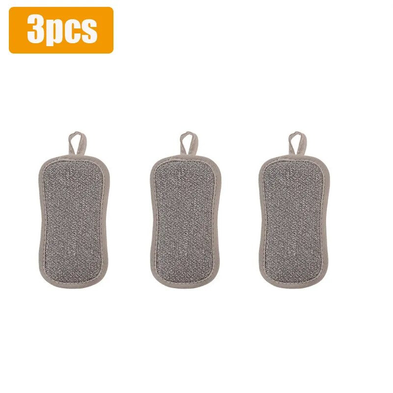 Kitchen Cleaning Magic Sponge Dishcloth Double Sided Scouring Pad Rag Scrubber Sponges For Dishwashing Pot Kitchen Cleaning Tool 3PC 1