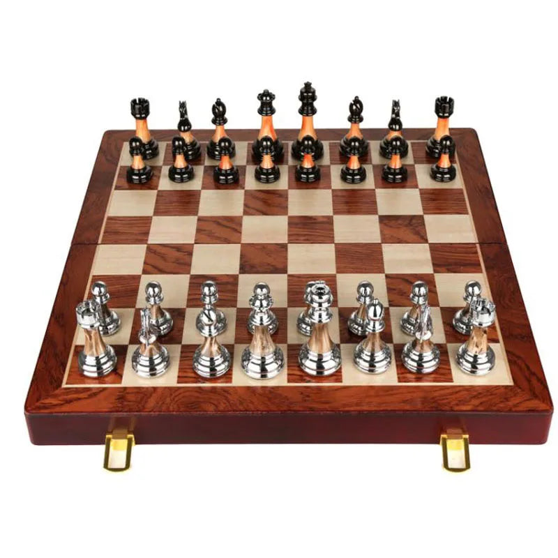 Luxury Metal Chess Figures 45CM Wooden Chess Set Professional Folding Family Classic Board Games Chess Home Ornaments Collection without box