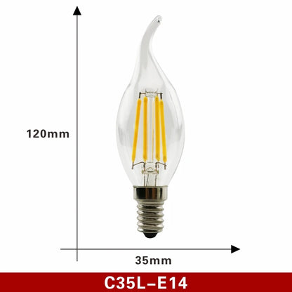 2pcs E27 E14 Retro Edison LED Filament Bulb Lamp AC220V Light Bulb C35 G45 A60 ST64 G80 G95 G125 Glass Bulb Vintage Candle Light C35L E14