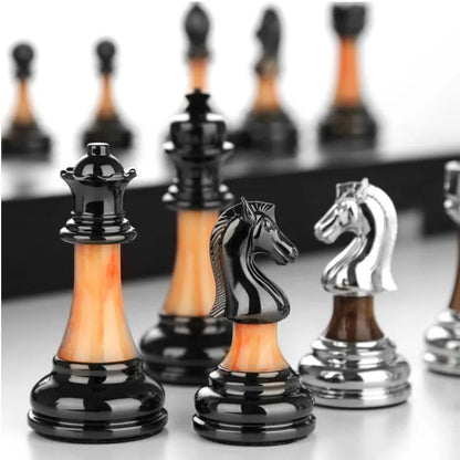 Luxury Metal Chess Figures 45CM Wooden Chess Set Professional Folding Family Classic Board Games Chess Home Ornaments Collection