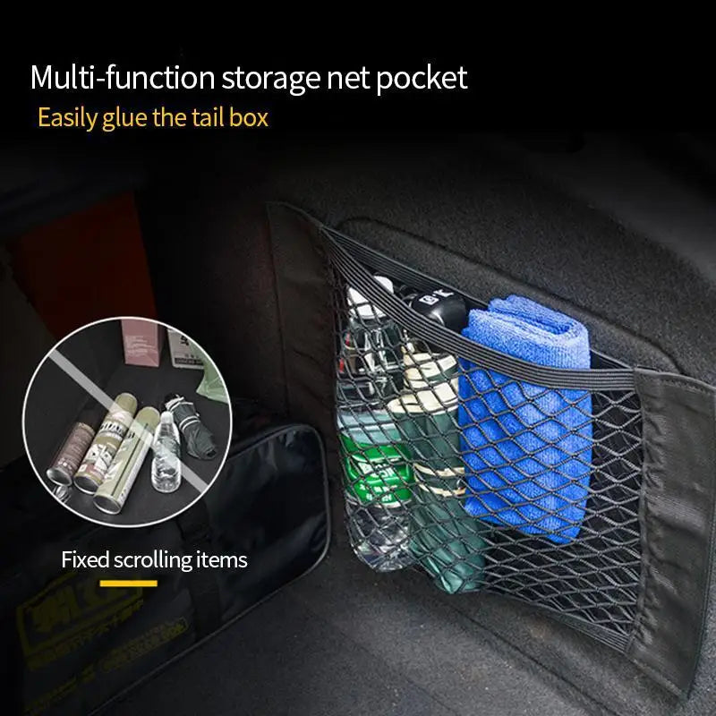 Car Back Rear Trunk Storage Net Seat Elastic String Net Magic Sticker Mesh Storage Bag Auto Organizer Seat Back Bag Freeshipping