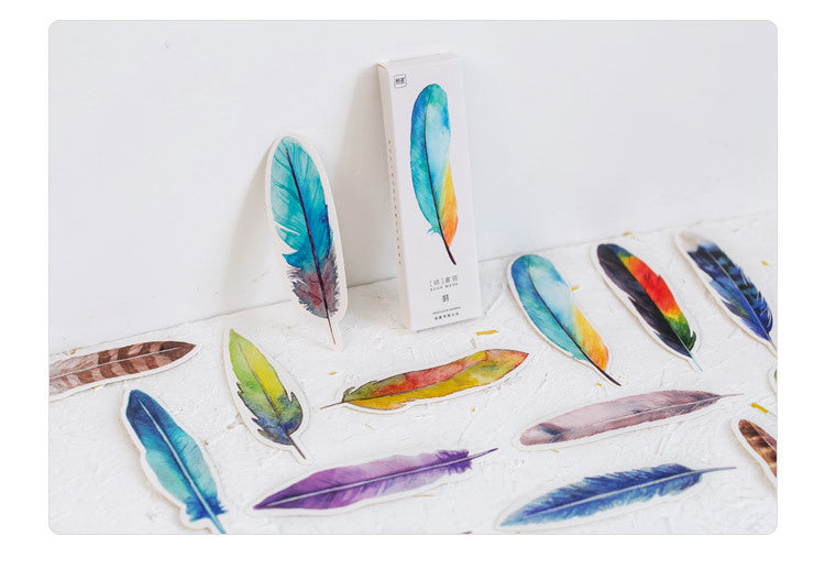 30 Pcs/Box Creative Colorful Feather Bookmark Cute Paper Stationery Bookmarks Book Clip Office Accessories School Supplies