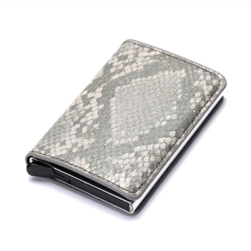 Credit Card Holder Men Woman Smart Wallet RFID Cardholder Carbon Fiber Leather Wallet Money Clip Purse Card Case Shepi Gray X-12C