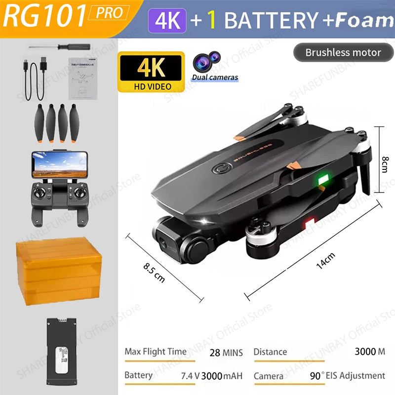 NEW RG101 MAX GPS Drone 8K Professional Dual HD Camera FPV 3Km Aerial Photography Brushless Motor Foldable Quadcopter Toys RG101 PRO 4K 1B FOAM CHINA