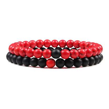 Set Bracelet Couples Distance Black White Natural Lava Stone Tiger Eye Beaded Yoga Bracelets for Men Women Elastic Rope Jewelry 6mm Matte-red