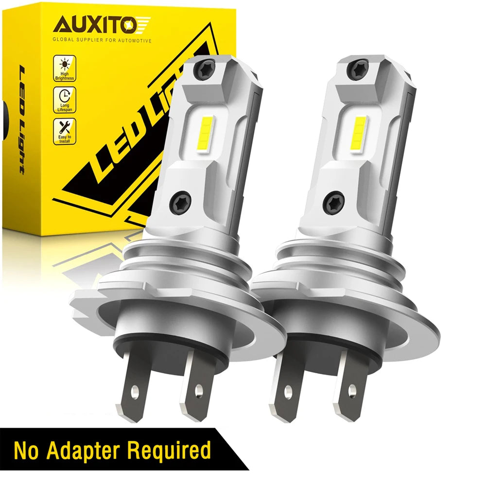 AUXITO 2Pcs H7 LED Headlight Bulbs Mini Size Fanless Wireless for Car Headlight CSP LED H7 Auto Diode Lamp 6500K 360° Beam Angle