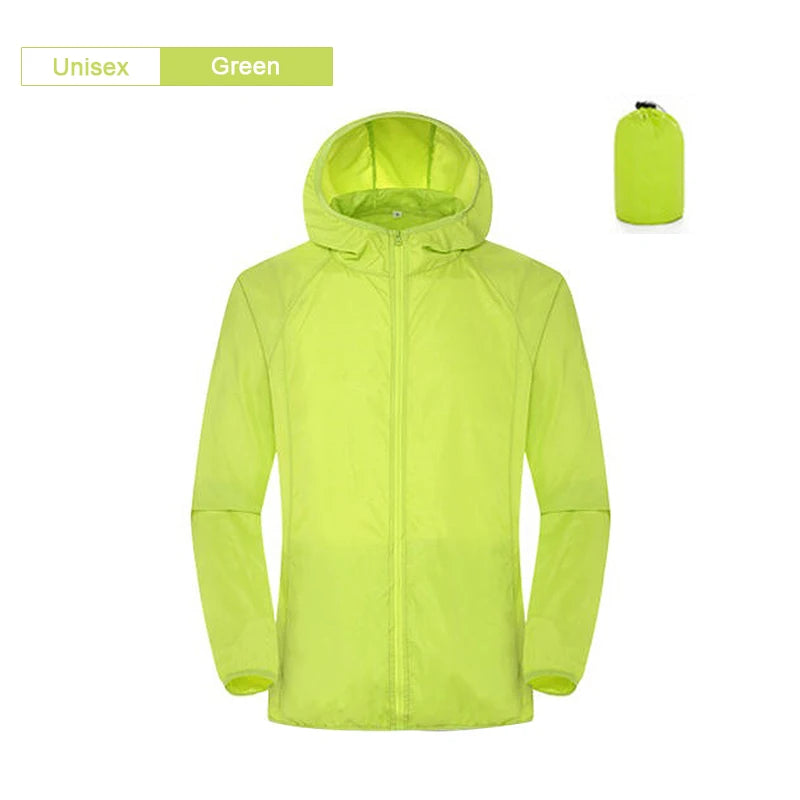 Camping Rain Jacket Men Women Waterproof Sun Protection Clothing Fishing Hunting Clothes Quick Dry Skin Windbreaker With Pocket Unisex-Green