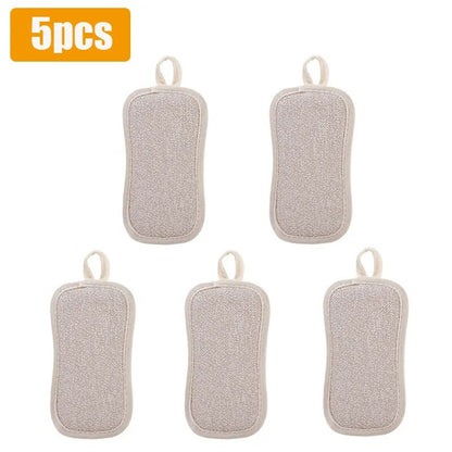 Kitchen Cleaning Magic Sponge Dishcloth Double Sided Scouring Pad Rag Scrubber Sponges For Dishwashing Pot Kitchen Cleaning Tool 5PC