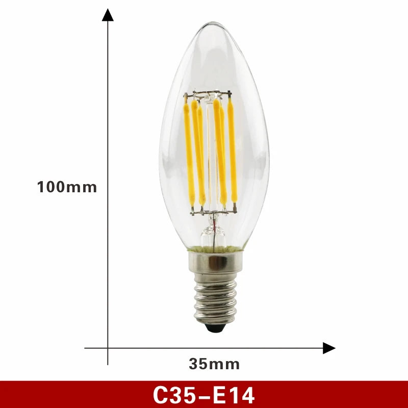 2pcs E27 E14 Retro Edison LED Filament Bulb Lamp AC220V Light Bulb C35 G45 A60 ST64 G80 G95 G125 Glass Bulb Vintage Candle Light C35 E14