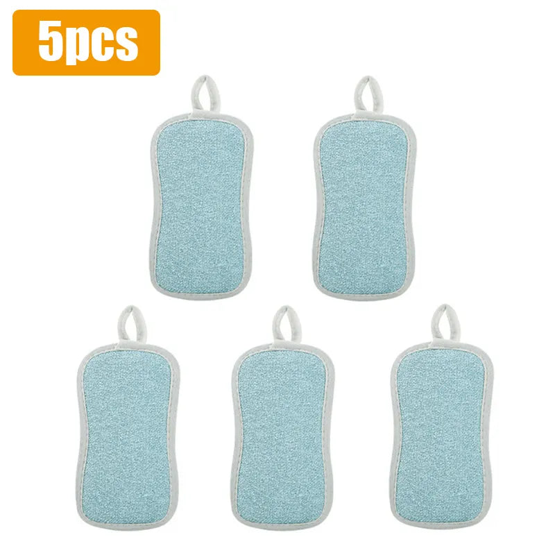 Kitchen Cleaning Magic Sponge Dishcloth Double Sided Scouring Pad Rag Scrubber Sponges For Dishwashing Pot Kitchen Cleaning Tool 5PC 2
